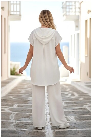 Kapüşonlu Gömlek Pantalon Keten Takım