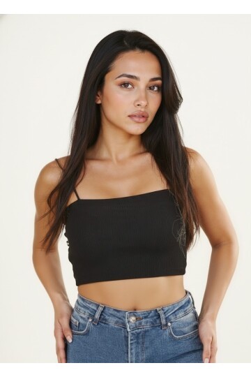 Kaşkorse İnce Askılı Topik Bluz SIYAH