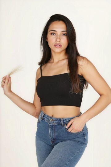 Kaşkorse İnce Askılı Topik Bluz SIYAH