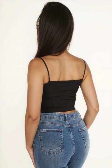 Kaşkorse İnce Askılı Topik Bluz SIYAH