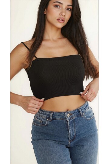 Kaşkorse İnce Askılı Topik Bluz SIYAH