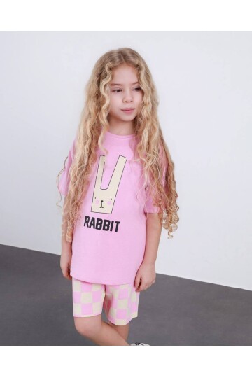 Kız Çocuk Ekose Desenli Şort T-Shirt Alt Üst Takım