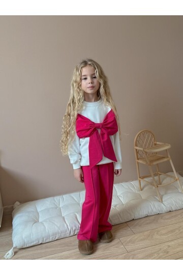Kız Çocuk Fiyonk Detay Pamuklu Alt Üst Takım Fuşya