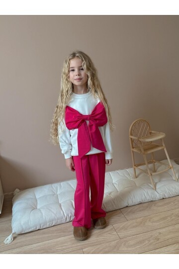 Kız Çocuk Fiyonk Detay Pamuklu Alt Üst Takım Fuşya