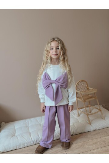 Kız Çocuk Fiyonk Detay Pamuklu Alt Üst Takım Mor