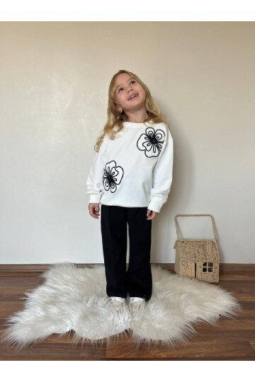Kız Çocuk İki İplik Likralı Alt Üst Takım Beyaz