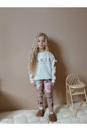 Kız Çocuk İki İplik Likralı Üst Alt Eşofman Takım Beyaz