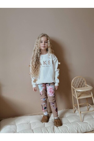 Kız Çocuk İki İplik Likralı Üst Alt Eşofman Takım Beyaz