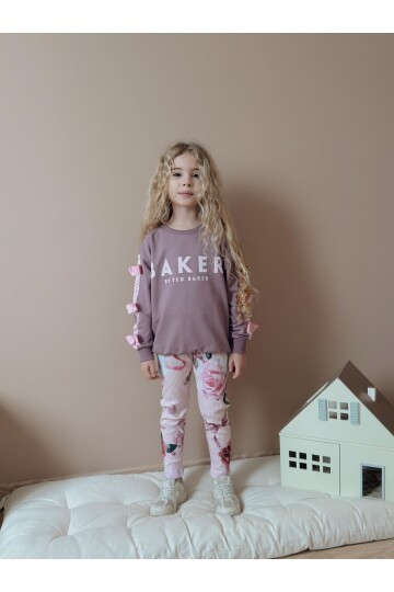 Kız Çocuk İki İplik Likralı Üst Alt Eşofman Takım Pudra