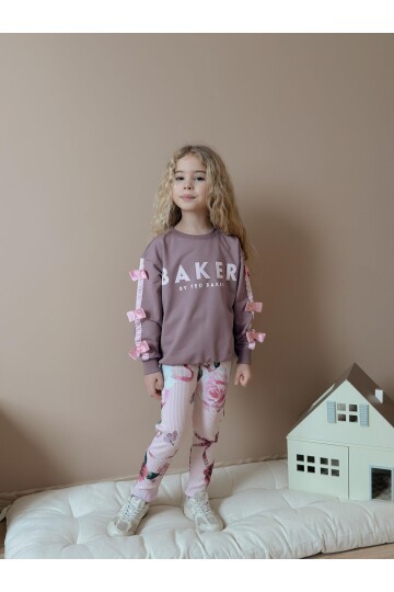 Kız Çocuk İki İplik Likralı Üst Alt Eşofman Takım Pudra