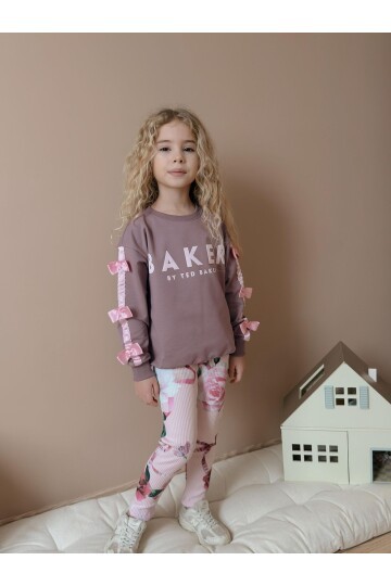 Kız Çocuk İki İplik Likralı Üst Alt Eşofman Takım Pudra