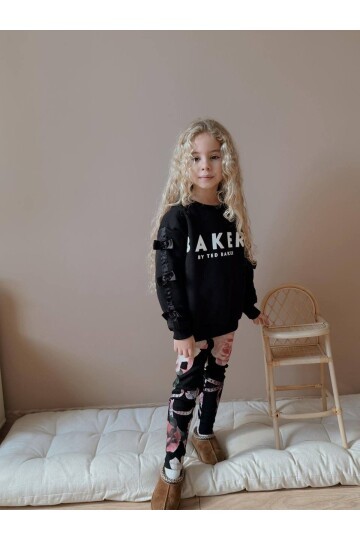Kız Çocuk İki İplik Likralı Üst Alt Eşofman Takım Siyah