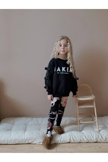 Kız Çocuk İki İplik Likralı Üst Alt Eşofman Takım Siyah