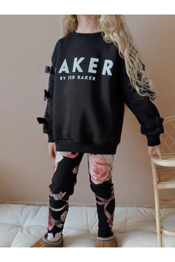 Kız Çocuk İki İplik Likralı Üst Alt Eşofman Takım Siyah