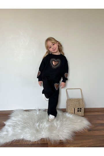 Kız Çocuk Kalp Detay Alt Üst Eşofman Takımı