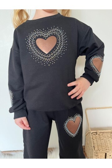 Kız Çocuk Kalp Detay Alt Üst Eşofman Takımı