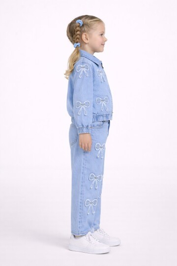 Kız Çocuk Kurdele Desenli Jean Takım