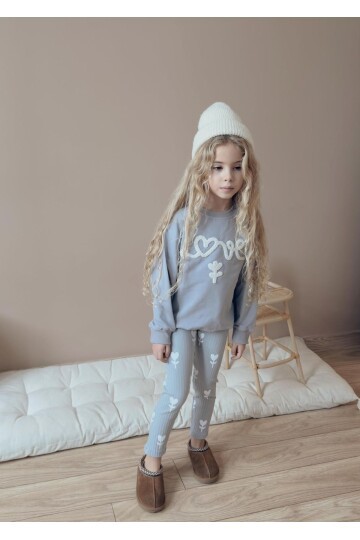 Kız Çocuk Pamuklu Sweatshirt Tayt İkili Takım Gri