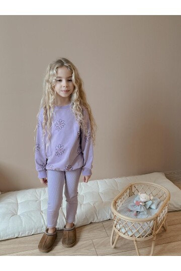 Kız Çocuk Pamuklu Sweatshirt Tayt İkili Takım Lila