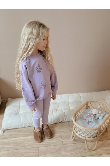 Kız Çocuk Pamuklu Sweatshirt Tayt İkili Takım Lila