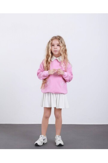 Kız Çocuk Pileli Etek ve Alt Üst Takım Pembe