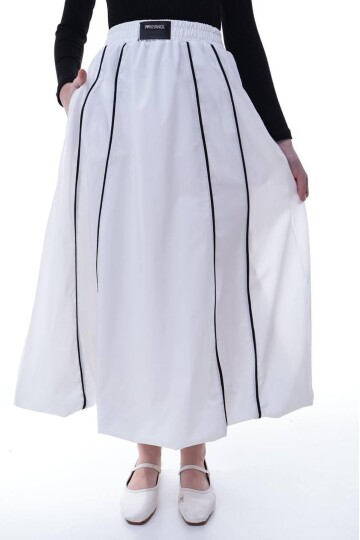 Kız Çocuk Şeritli Balon Etek Beyaz