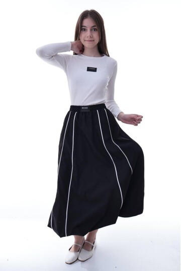 Kız Çocuk Şeritli Balon Etek Siyah