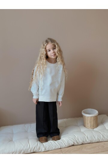 Kız Çocuk Yıldız Taş Baskılı Beyaz Eşofman Takımı