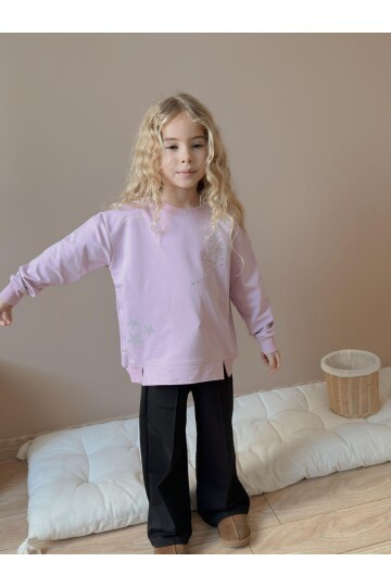 Kız Çocuk Yıldız Taş Baskılı Beyaz Eşofman Takımı