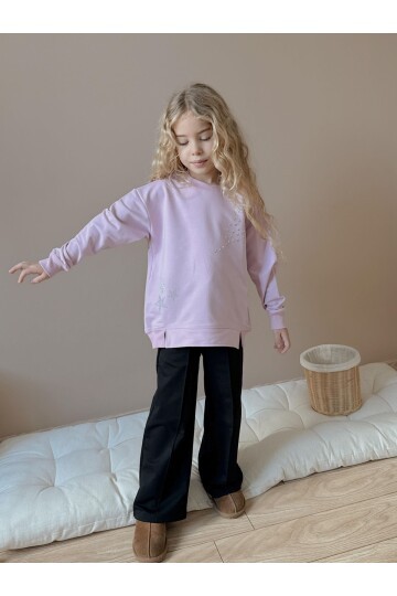 Kız Çocuk Yıldız Taş Baskılı Beyaz Eşofman Takımı