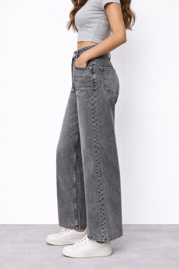 Koyu Gri Geniş Paça Jean