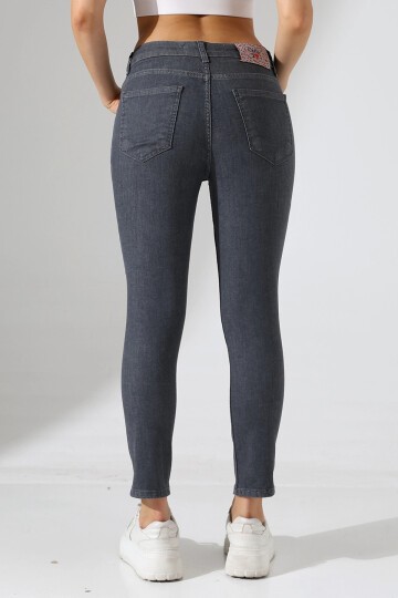 Koyu Gri Yüksek Bel Dar Kesim Jean