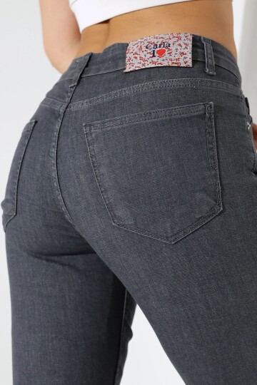 Koyu Gri Yüksek Bel Dar Kesim Jean