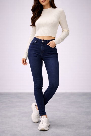 Koyu Lacivert esnek Jean