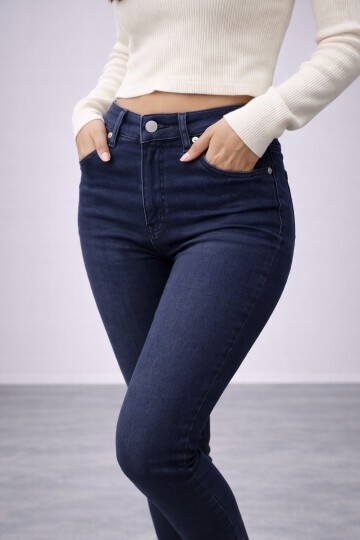 Koyu Lacivert esnek Jean