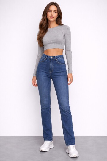 Koyu Renk Dar Paça Jean