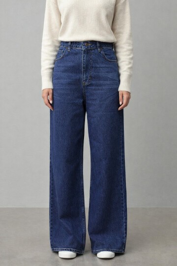 Lacivert Geniş Model Kadın Jean