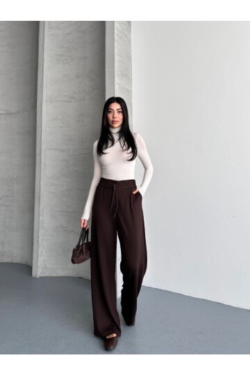 Modal Kumaş Bel Detay Pantalon Kahve