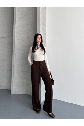 Modal Kumaş Bel Detay Pantalon Kahve