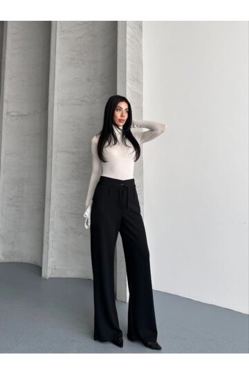 Modal Kumaş Bel Detay Pantalon Siyah