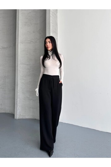 Modal Kumaş Bel Detay Pantalon Siyah