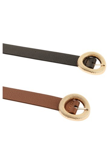 Mozaik Yuvarlak Tokalı İkili Set Siyah_Taba Kadın Kemeri