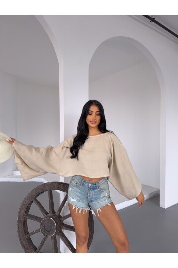 Müslin Keten Bluz Bej