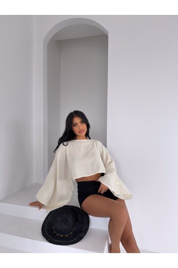 Müslin Keten Bluz Ekru