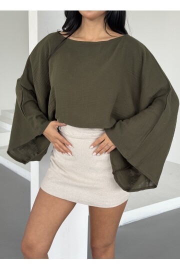 Müslin Keten Bluz Haki