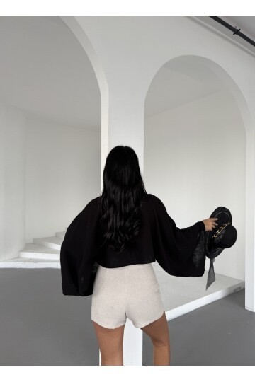 Müslin Keten Bluz Siyah