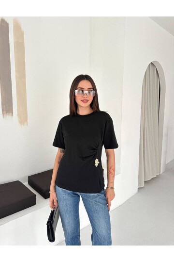 Ön Büzgü Bağcıklı T-Shirt