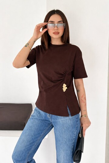 Ön Büzgü Bağcıklı T-Shirt