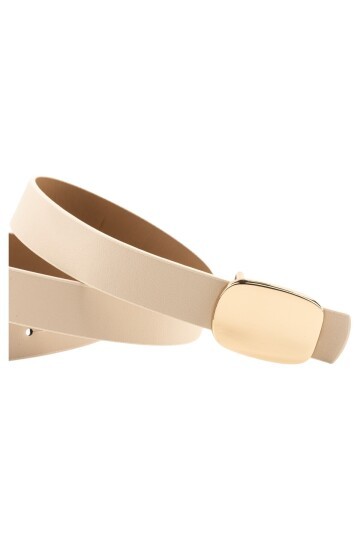 Parlak Kare Tokalı Bej Kadın Kemeri