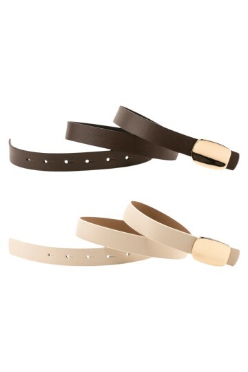 Parlak Kare Tokalı İkili Set Kahverengi_Bej Kadın Kemeri